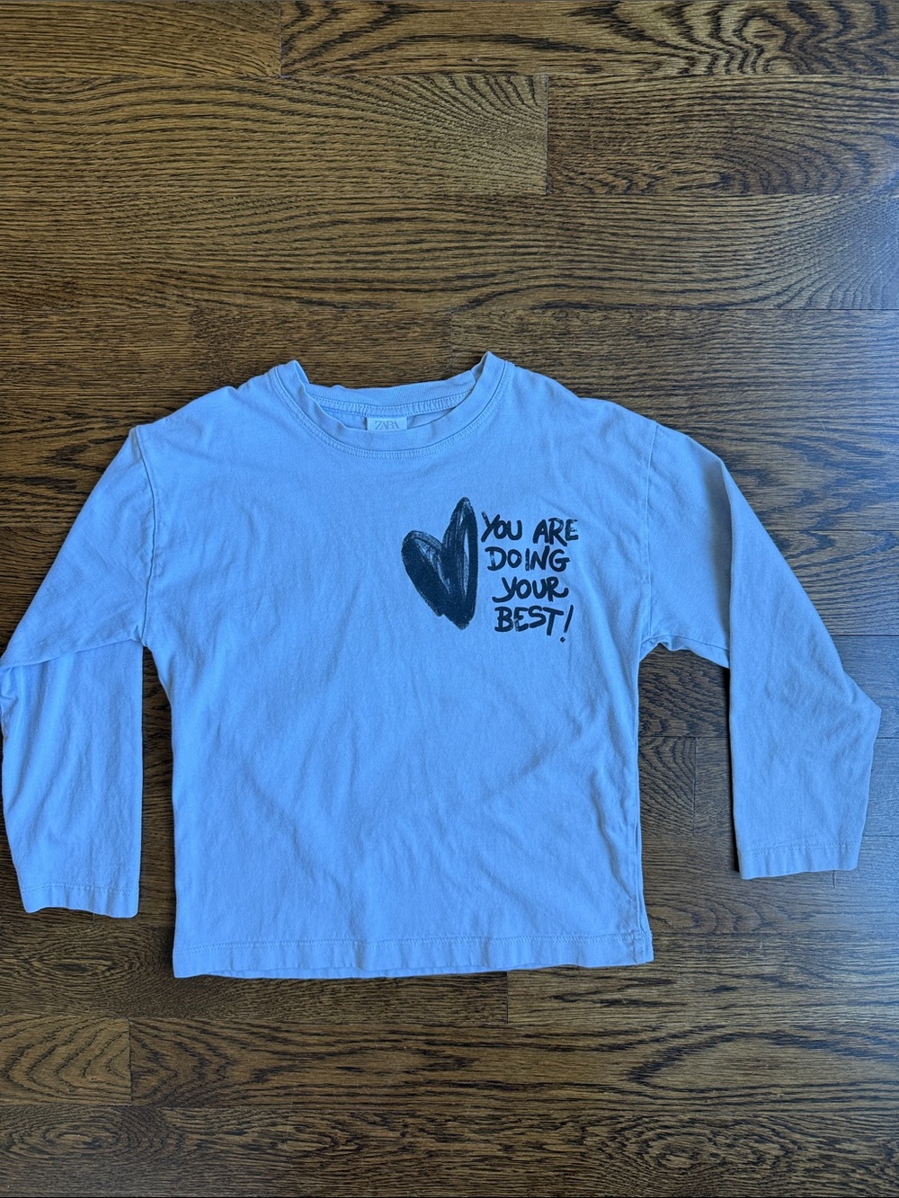 Zara Light Blue/Gray Long Sleeve Tee with Heart Graphic